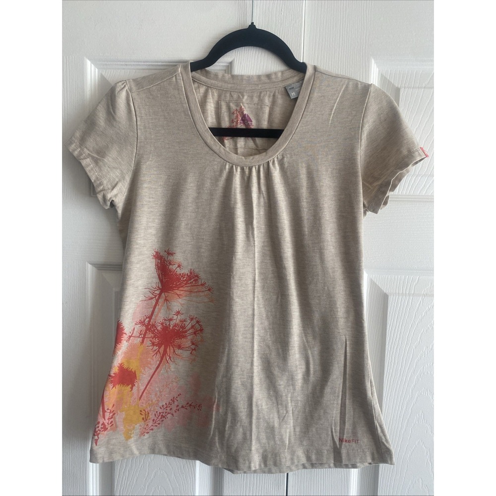 Nike ACG Floral Graphic Tee Womens Size M Oatmeal Heather NikeFIT Hiking Vintage